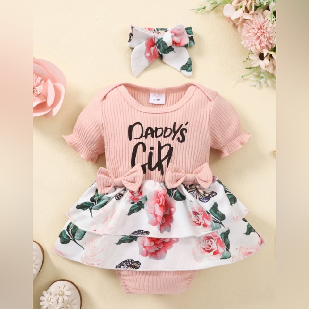 Baby Girl DADDY'S GIRL Graphic Floral Bodysuit Dress